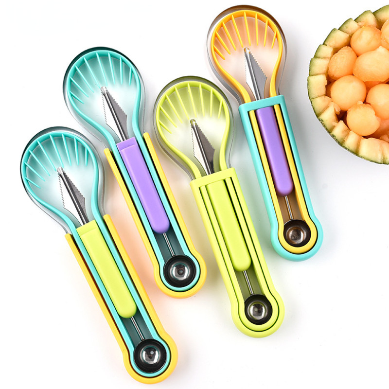 Kolm-ühes puuviljakaevaja Puuviljade nikerdusnugade komplekt Lõikur Puuviljavaagna eraldaja Köögividinad Arbuusijäätisepallikühv