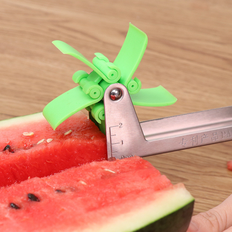 Arbūzų pjaustyklės nerūdijančio plieno vėjo malūnėlio dizaino vaisių pjaustyklės pjaustyklės įrankis Melionų pjaustyklės salotų virtuvės reikmenys