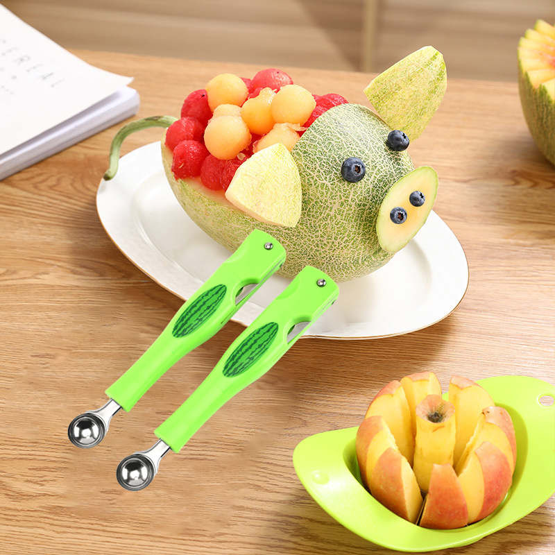 Görögdinnyevágó Pép kanál Gyümölcsgolyós ásó rozsdamentes acél 3 AZ 1-BEN Görögdinnye hasító Konyhai kütyük Saláta Gyümölcsszeletelő Vágott