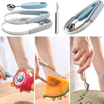 Νέα Gadgets κουζίνας 3 σε 1 σέσουλα φρούτων Πολυλειτουργικά Fruit Spoon Baller Fruit Tools with Carving Cutter Αξεσουάρ κουζίνας