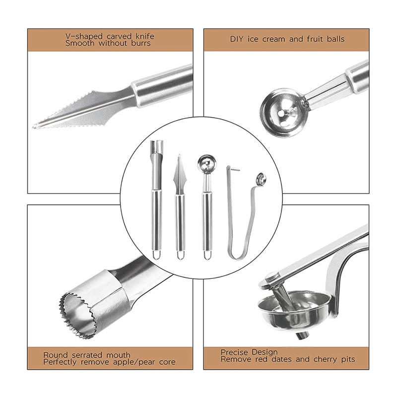 6 vnt Jalapeno pipirų šerdies įrankiai, nerūdijančio plieno vaisių ir daržovių šerdis, vyšnių kauliukų cukinijų šerdis