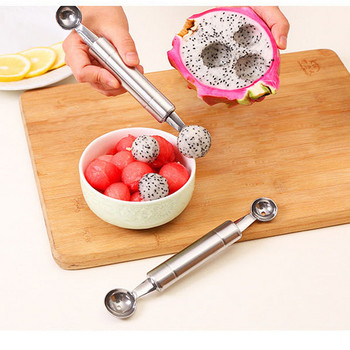 2 τεμάχια/Σετ από ανοξείδωτο ατσάλι DIY Μεζούρες φρούτων πεπόνι Baller Carving Μαχαίρι Παγωτό Dig Ball Scoop Scoop Poon Kitchen Gadgets