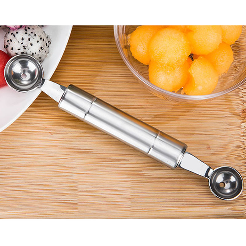 2 vnt. / rinkinys, nerūdijančio plieno, pasidaryk pats, vaisiniai meliono kaušeliai su dviem galais, drožimo peilis, ledų kasimo rutulys, šaukštas, virtuvės prietaisai