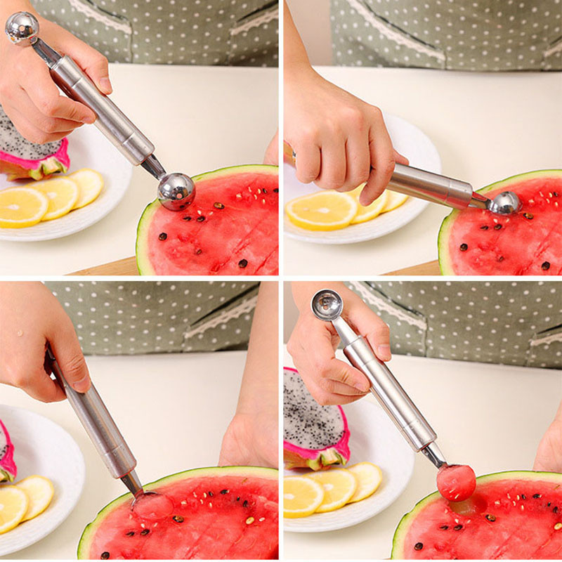 2 vnt. / rinkinys, nerūdijančio plieno, pasidaryk pats, vaisiniai meliono kaušeliai su dviem galais, drožimo peilis, ledų kasimo rutulys, šaukštas, virtuvės prietaisai