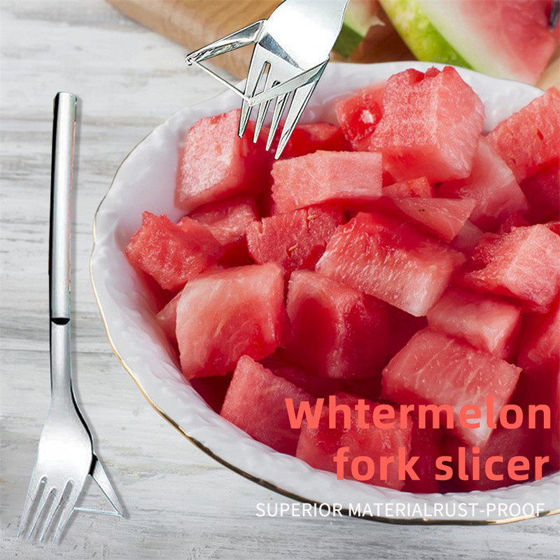 Oțel inoxidabil tăiat pepene verde Furculiță portabilă pentru fructe Cuțit pentru feliere Menaj Bucătărie Gadget multifuncțional Accesorii pentru bucătărie