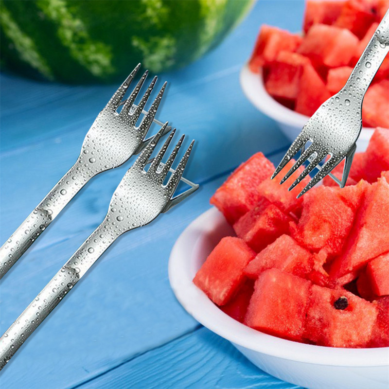Oțel inoxidabil tăiat pepene verde Furculiță portabilă pentru fructe Cuțit pentru feliere Menaj Bucătărie Gadget multifuncțional Accesorii pentru bucătărie