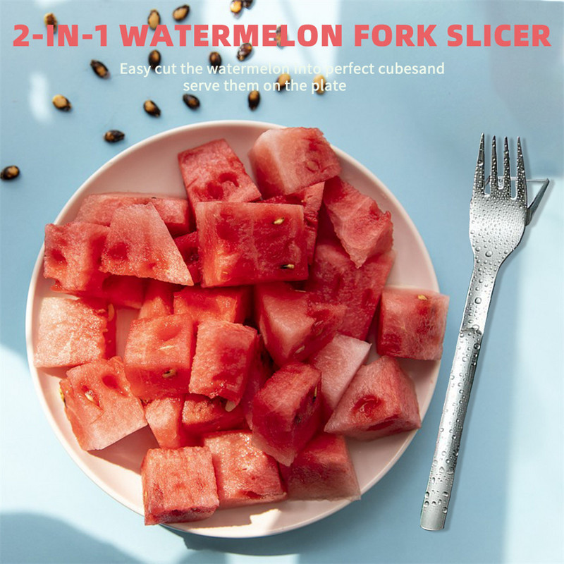 Oțel inoxidabil tăiat pepene verde Furculiță portabilă pentru fructe Cuțit pentru feliere Menaj Bucătărie Gadget multifuncțional Accesorii pentru bucătărie