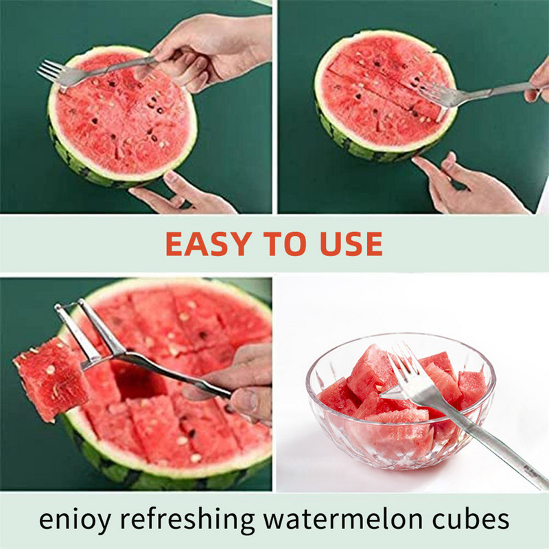 Oțel inoxidabil tăiat pepene verde Furculiță portabilă pentru fructe Cuțit pentru feliere Menaj Bucătărie Gadget multifuncțional Accesorii pentru bucătărie
