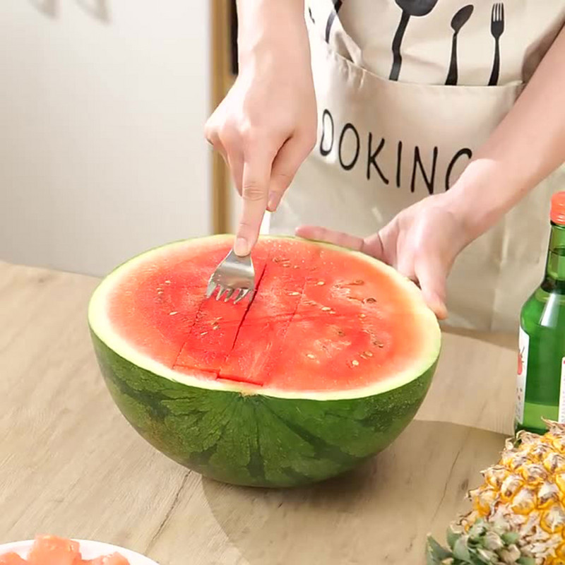 Görögdinnye szeletelő vágó, kétcélú, rozsdamentes acél otthoni gyümölcsvillák konyhai újszerű konyhai kiegészítők