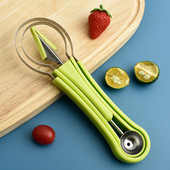 3În1 Melon Baller Tăiător de pepene verde Cuțit de tăiat Fructe Cuțit de cioplit Plato de fructe Separator de pulpă Gadgets de bucătărie