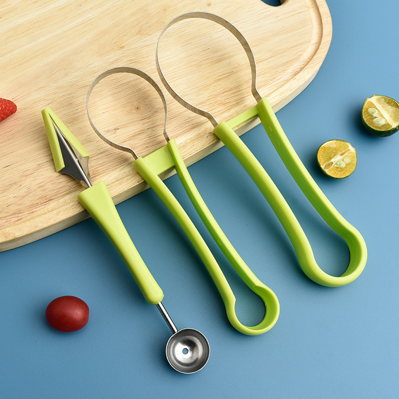 3În1 Melon Baller Tăiător de pepene verde Cuțit de tăiat Fructe Cuțit de cioplit Plato de fructe Separator de pulpă Gadgets de bucătărie