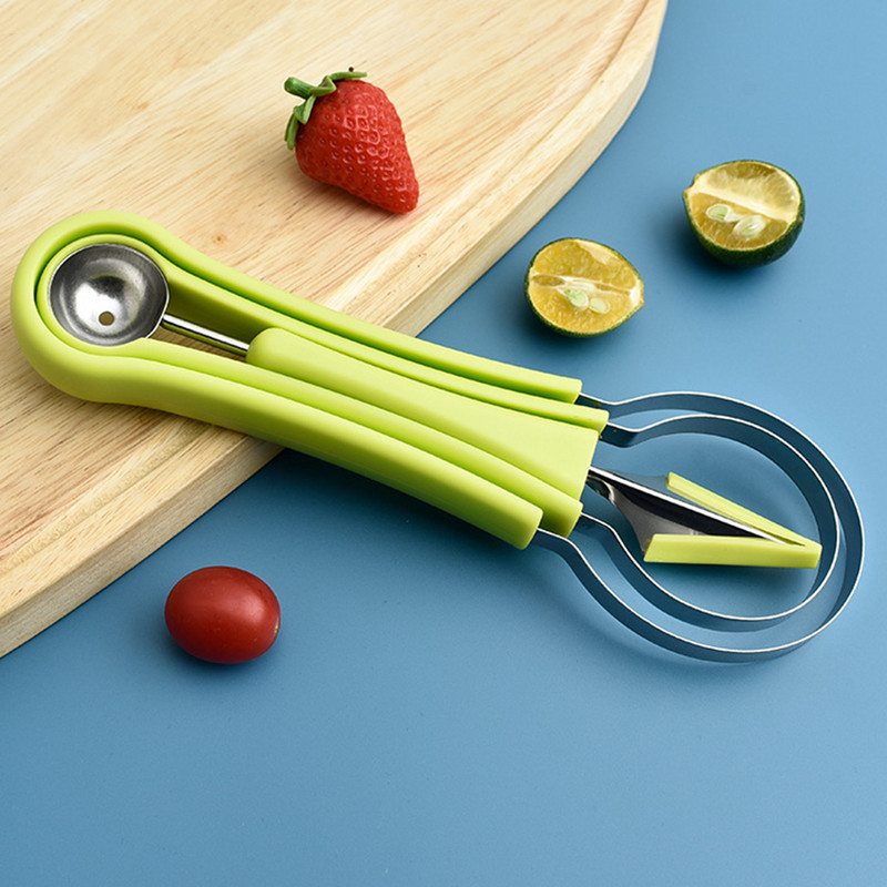 3În1 Melon Baller Tăiător de pepene verde Cuțit de tăiat Fructe Cuțit de cioplit Plato de fructe Separator de pulpă Gadgets de bucătărie