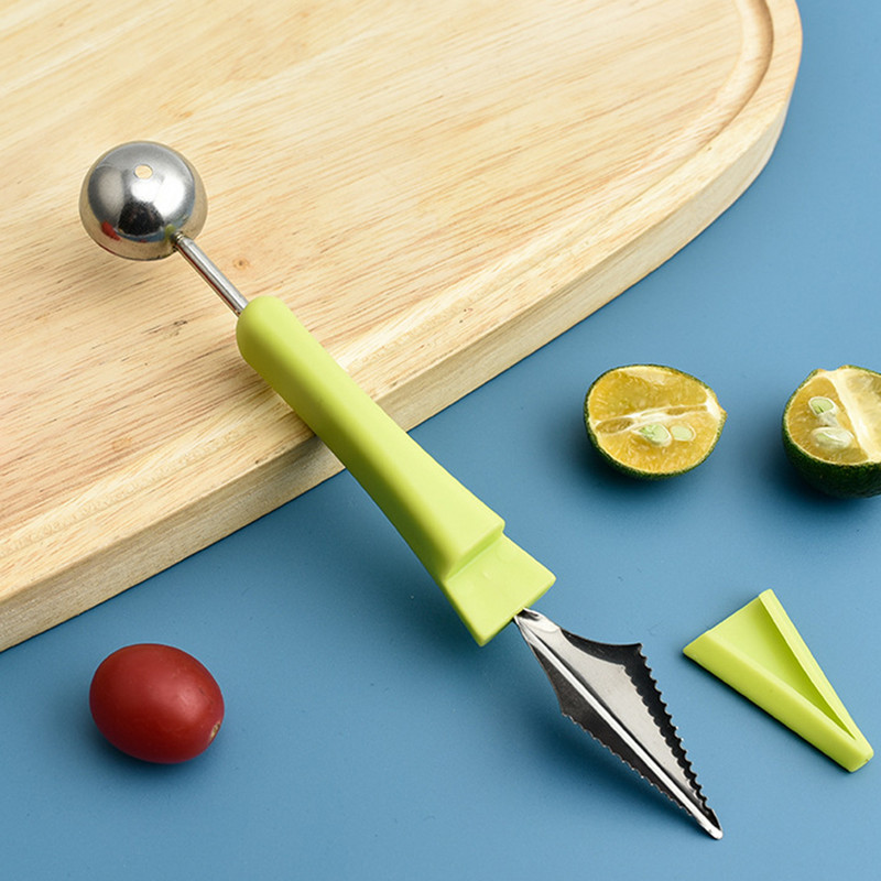 3În1 Melon Baller Tăiător de pepene verde Cuțit de tăiat Fructe Cuțit de cioplit Plato de fructe Separator de pulpă Gadgets de bucătărie