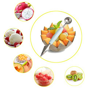 2 σε 1 διπλό από ανοξείδωτο ατσάλι Melon Baller Κουζίνα με κομμένα φρούτα Σκαπτικό κουτάλι Πιατέλα Κουτάλι Καρπούζι Σκάλισμα Μαχαίρι Εργαλεία κουζίνας