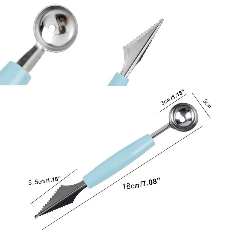 2-ühes topelt roostevabast terasest melonipallur Köögis lõigatud puuviljade kaevamine lusikas vaagen Lusikas arbuusi nikerdusnuga köögitööriistad