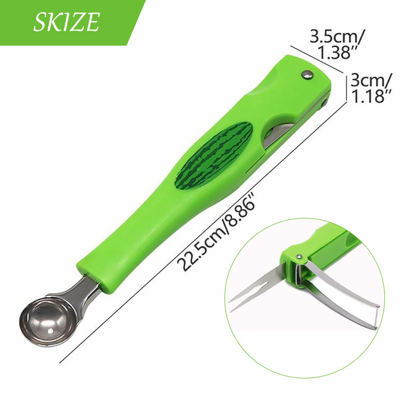 3 viename arbūzų skeltuvas nerūdijančio plieno pjovimo šakutė ir šaukštas virtuvei Patvarus ir lengvas meliono įrankis