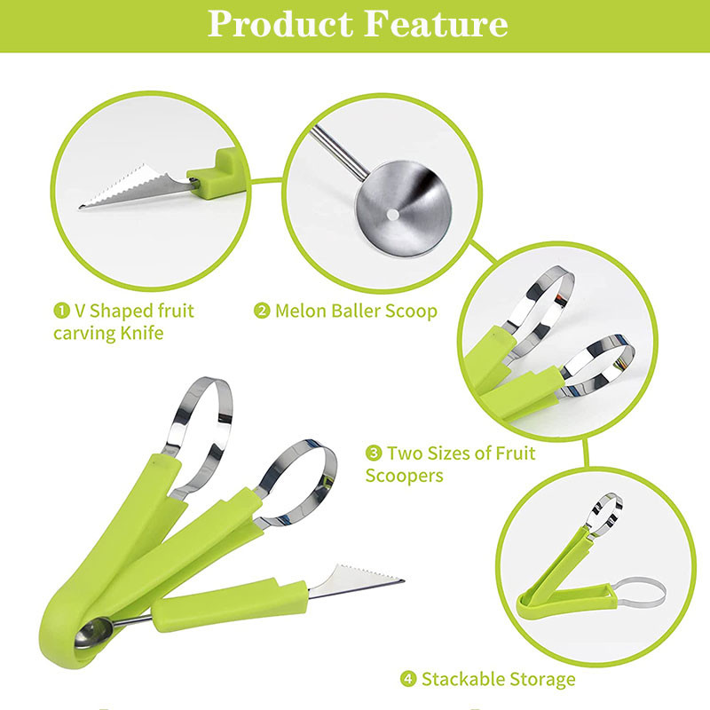 3 u 1 set alata za voće od nehrđajućeg čelika Lopatica za uklanjanje sjemenki za voće Rezač za voće i povrće Gulitelj za kopanje voća Separator pulpe
