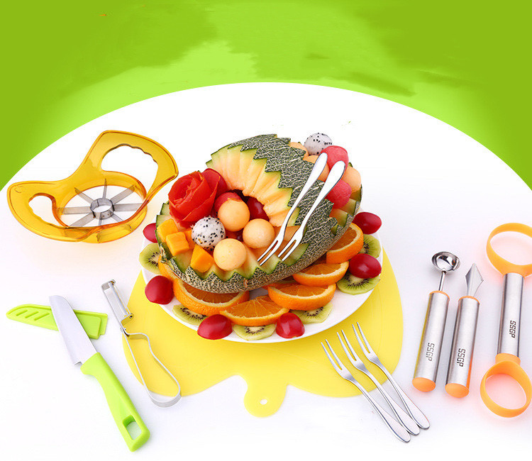 7PCS Creative Apple Cut od nehrđajućeg čelika Ball Digger set noževa za rezbarenje voća Nož za voće Separator za jabuke Dvostruka namjena Fruit Cut