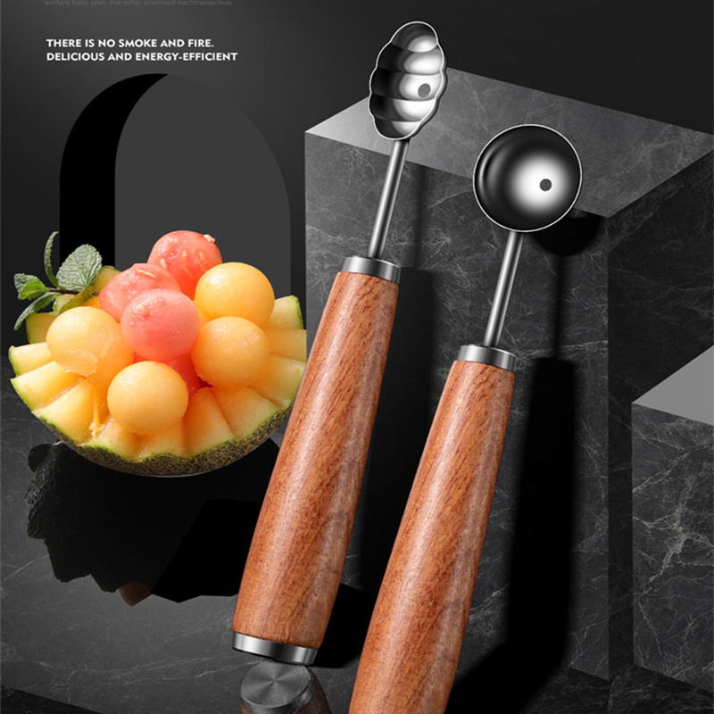 Ručka od mahagonija od nehrđajućeg čelika Nož za rezbarenje voća Žlica za voće Lopta za kopanje Žlica za lubenicu Žlica za sladoled Kućni gadgeti