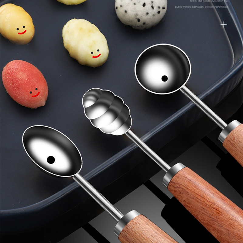 Ručka od mahagonija od nehrđajućeg čelika Nož za rezbarenje voća Žlica za voće Lopta za kopanje Žlica za lubenicu Žlica za sladoled Kućni gadgeti