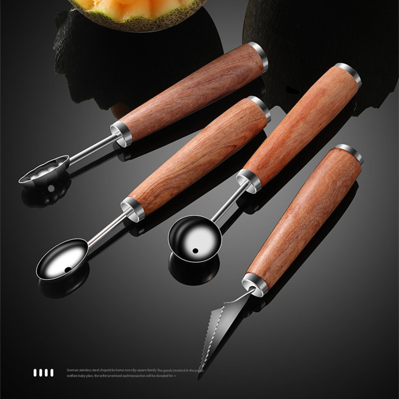 Ručka od mahagonija od nehrđajućeg čelika Nož za rezbarenje voća Žlica za voće Lopta za kopanje Žlica za lubenicu Žlica za sladoled Kućni gadgeti