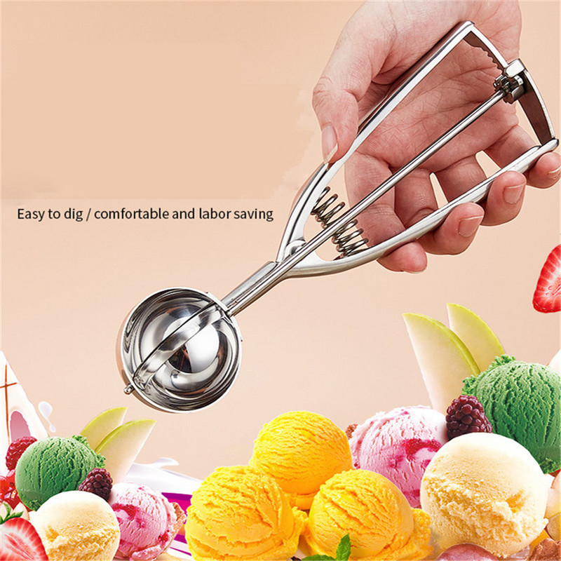 Prenosná nerezová oceľová lyžica na zmrzlinu v tvare melónu, kuchynské príslušenstvo a náradie, nepriľnavá lyžica na výrobu ovocných guľôčok