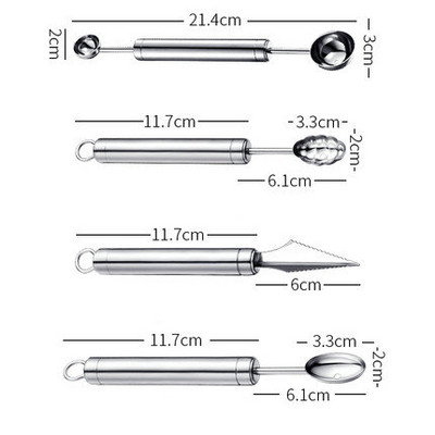 Kūrybinis vaisių pjaustytuvas nerūdijančio plieno vandens meliono kamuoliukų kasimo kaušeliai pasidaryk pats vaisių lėkštės drožimo peilių rinkinys