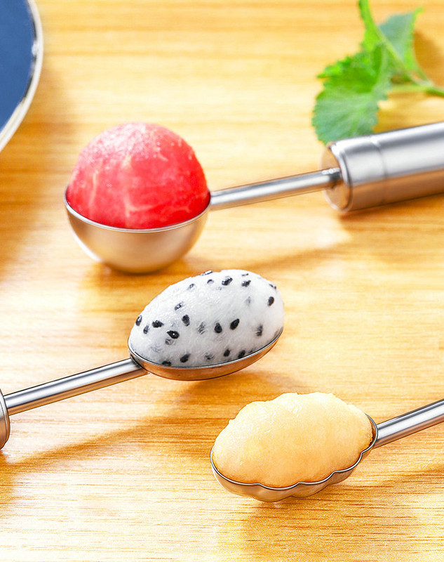 Kūrybinis vaisių pjaustytuvas nerūdijančio plieno vandens meliono kamuoliukų kasimo kaušeliai pasidaryk pats vaisių lėkštės drožimo peilių rinkinys