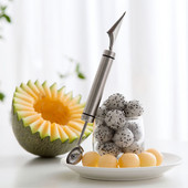 Неръждаема стомана Двойна глава Fruit Ball Digger Ripple Carving Knife Домакинска лъжичка за плодове и зеленчуци Устройство за издълбаване