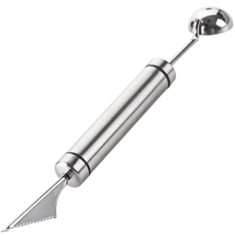 Неръждаема стомана Двойна глава Fruit Ball Digger Ripple Carving Knife Домакинска лъжичка за плодове и зеленчуци Устройство за издълбаване