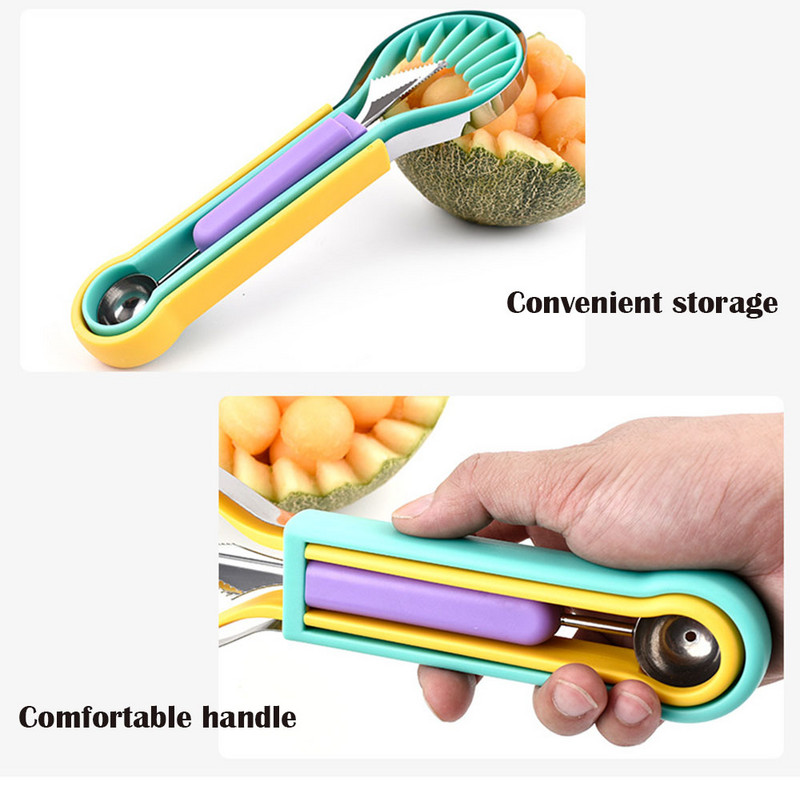 3 viename vaisių gręžimo arbūzų pjaustyklė pjaustyklė, lėkštės kasimo pjaustyklė, drožimo peilių rinkinys melionų kasimo šaukštas kasimo šaukštas namų virtuvės įrankis