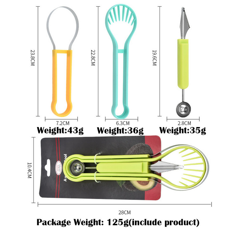 3 viename vaisių gręžimo arbūzų pjaustyklė pjaustyklė, lėkštės kasimo pjaustyklė, drožimo peilių rinkinys melionų kasimo šaukštas kasimo šaukštas namų virtuvės įrankis
