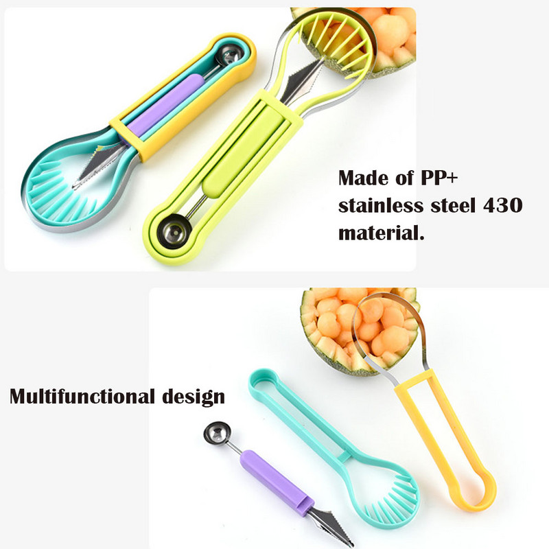 3 viename vaisių gręžimo arbūzų pjaustyklė pjaustyklė, lėkštės kasimo pjaustyklė, drožimo peilių rinkinys melionų kasimo šaukštas kasimo šaukštas namų virtuvės įrankis