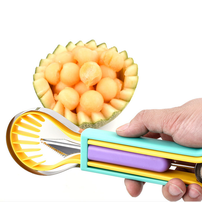 3 viename vaisių gręžimo arbūzų pjaustyklė pjaustyklė, lėkštės kasimo pjaustyklė, drožimo peilių rinkinys melionų kasimo šaukštas kasimo šaukštas namų virtuvės įrankis