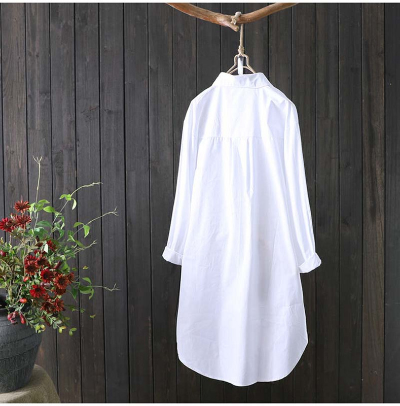 Új női fehér ing 100% pamut Alkalmi viselet gomb Felfelé Turn Down gallér hosszú ujjú blúz Hímzés Női HOT Akció F106