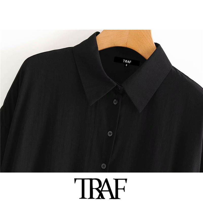 TRAF Ženske modne prevelike Udobne bluze na kopčanje Vintage tri četvrtine rukava Bočni otvori Ženske košulje Chic Topovi