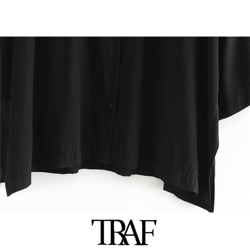 TRAF Ženske modne prevelike Udobne bluze na kopčanje Vintage tri četvrtine rukava Bočni otvori Ženske košulje Chic Topovi