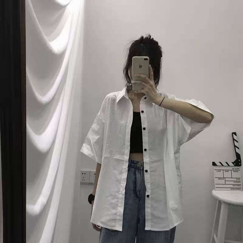 Bluze Košulje s tri četvrtine rukava Ženske ljetne jednobojne Ulzzang crna gornja odjeća Topovi za sve kombinacije Retro ženska moda Studenti