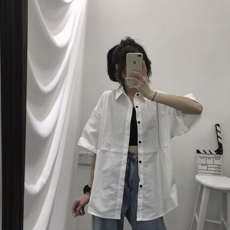 Bluze Košulje s tri četvrtine rukava Ženske ljetne jednobojne Ulzzang crna gornja odjeća Topovi za sve kombinacije Retro ženska moda Studenti