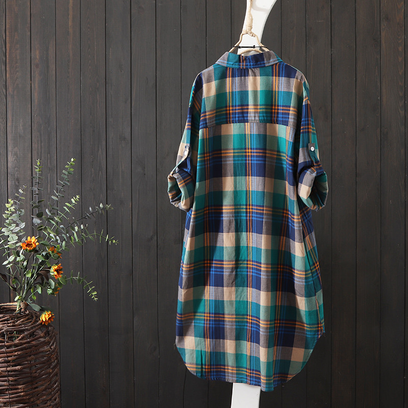 100% pamut kockás ing, hosszú ujjú, 2020-as női ősz nyár, új divat, gombos, laza blúz, nagy méret