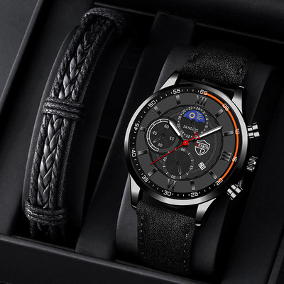 Ανδρικά αθλητικά ρολόγια μόδας Ανδρικό ρολόι χειρός από χαλαζία Πολυτελές Μαύρο δερμάτινο βραχιόλι Ανδρικό ρολόι casual φωτεινό ρολόι