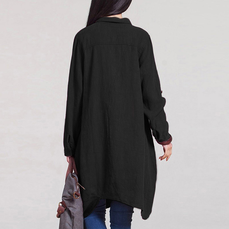 „EaseHut Plus Size“ moteriškos vintažinės lininės palaidinės ilgomis rankovėmis Moteriški marškiniai Moteriški laisvalaikio marškiniai, ilgi viršūnės, kišeninės sagos, 5XL