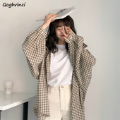 Női ingek tavaszi, hosszú ujjú, kockás, bő, 2XL-es Diákok Univerzális utcai viselet koreai stílusú szabadidő blúzok Női felsők elegáns új