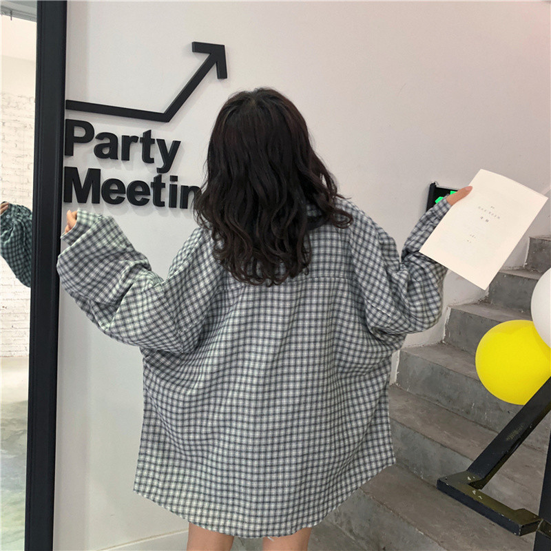 Női ingek tavaszi, hosszú ujjú, kockás, bő, 2XL-es Diákok Univerzális utcai viselet koreai stílusú szabadidő blúzok Női felsők elegáns új