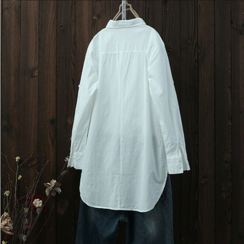 Γυναικείο πουκάμισο από λινό σε μέγεθος, λευκό πουκάμισο με μακρυμάνικο φαρδύ χαλαρό βαμβακερό μπλουζάκι Γυναικεία μπλουζάκια και μπλούζες Πουκάμισα Blusas