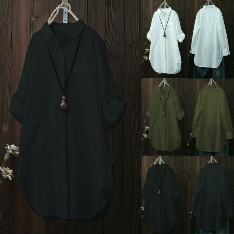 Suures suuruses linane särk naiste valge nööbiga särk, pikkade varrukatega vaba vabaaja puuvillane pluus Naiste topid ja pluusid pluusid