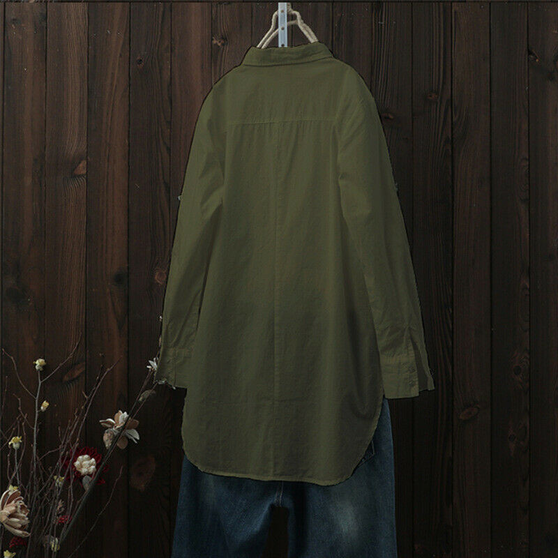 Suures suuruses linane särk naiste valge nööbiga särk, pikkade varrukatega vaba vabaaja puuvillane pluus Naiste topid ja pluusid pluusid