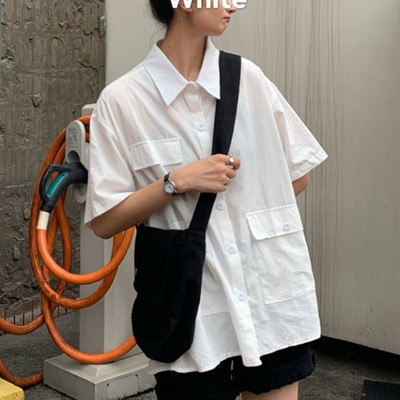 Bluza Žene Košulje Ljeto Pokretni ovratnik Jednobojni džepovi BF Streetwear Cool Moda za slobodno vrijeme Studenti Vintage Ulzzang Više