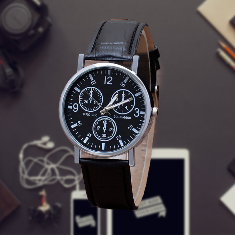 Vyriškas laikrodis Vyriškas kvarcinis laikrodis Mėlynas šviesaus stiklo diržinis laikrodis vyriškas unisex pora A - juodos spalvos