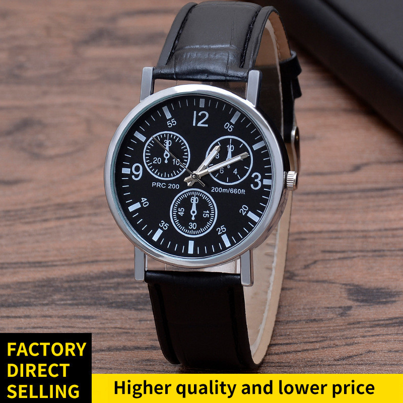 Vyriškas laikrodis Vyriškas kvarcinis laikrodis Mėlynas šviesaus stiklo diržinis laikrodis vyriškas unisex pora A - juodos spalvos